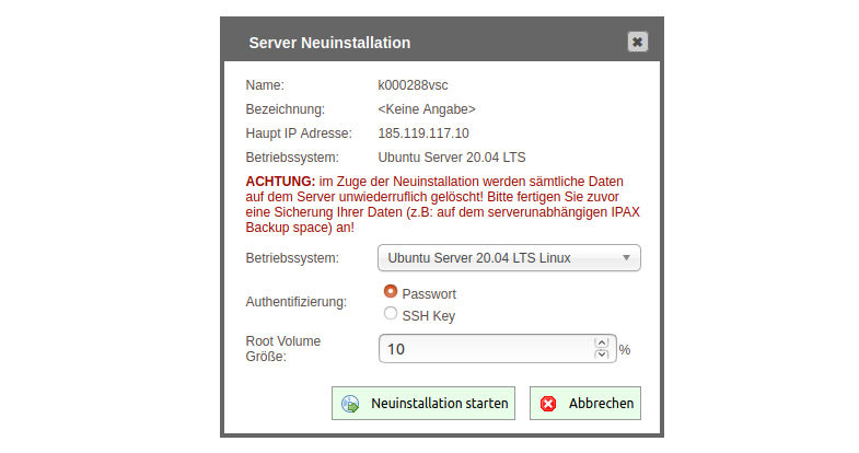 Vserver Reinstall V-Server Neuinstallation