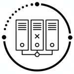 Icon zeigt drei Server die verbunden bleiben, ein Server ist ausgefallen